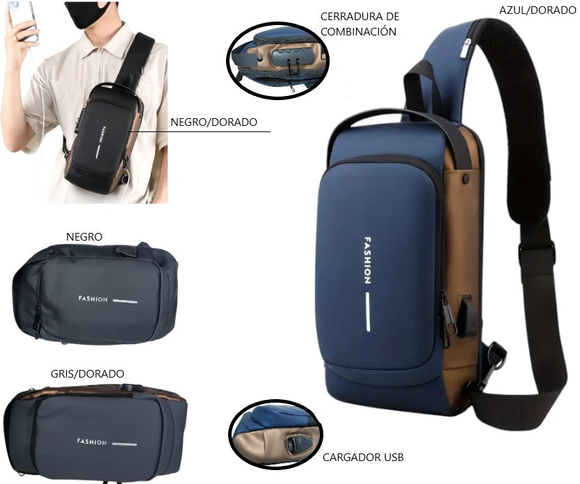 Pechera Morral Antirrobo Fashion con Candado y USB